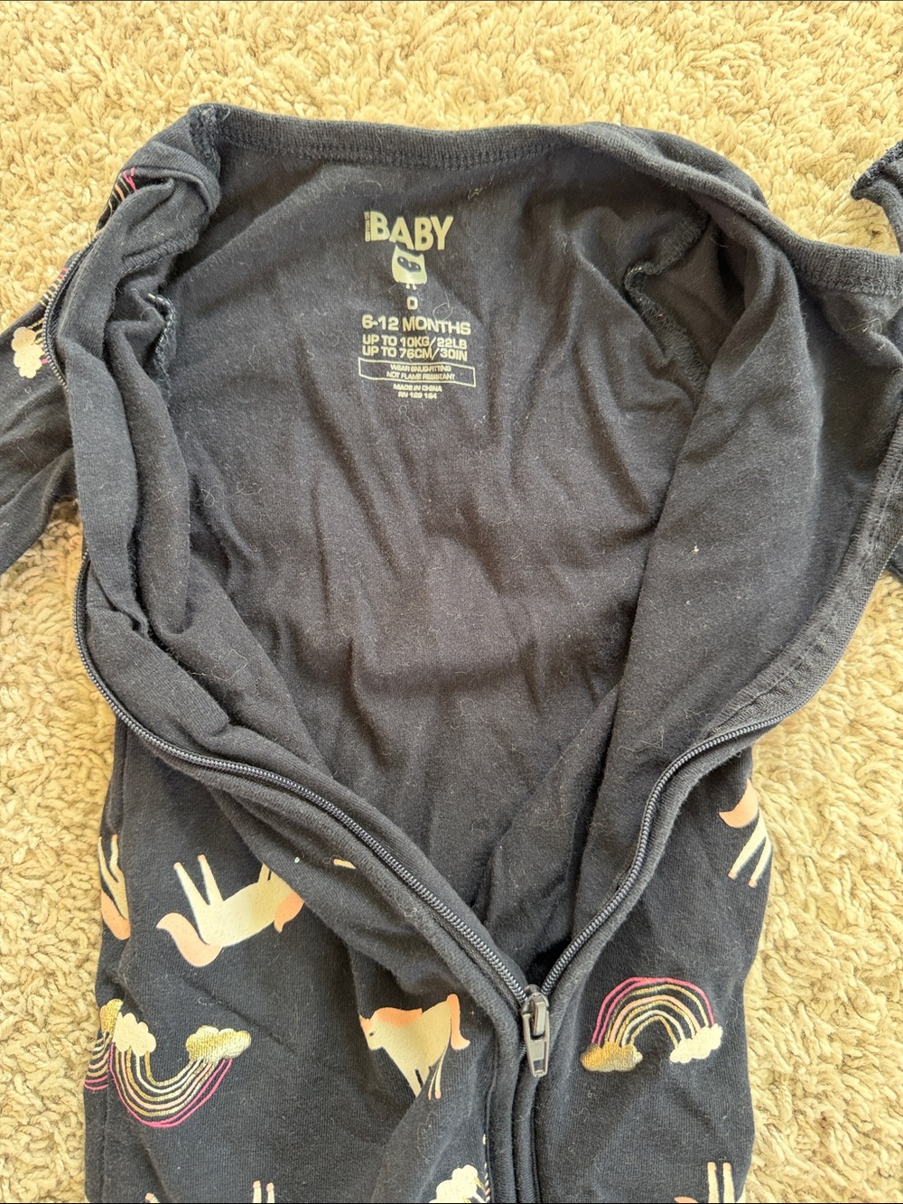 NWOT: Cotton On Baby Navy Unicorn Print Zippered and Footed One-Piece - Picture 2 of 3